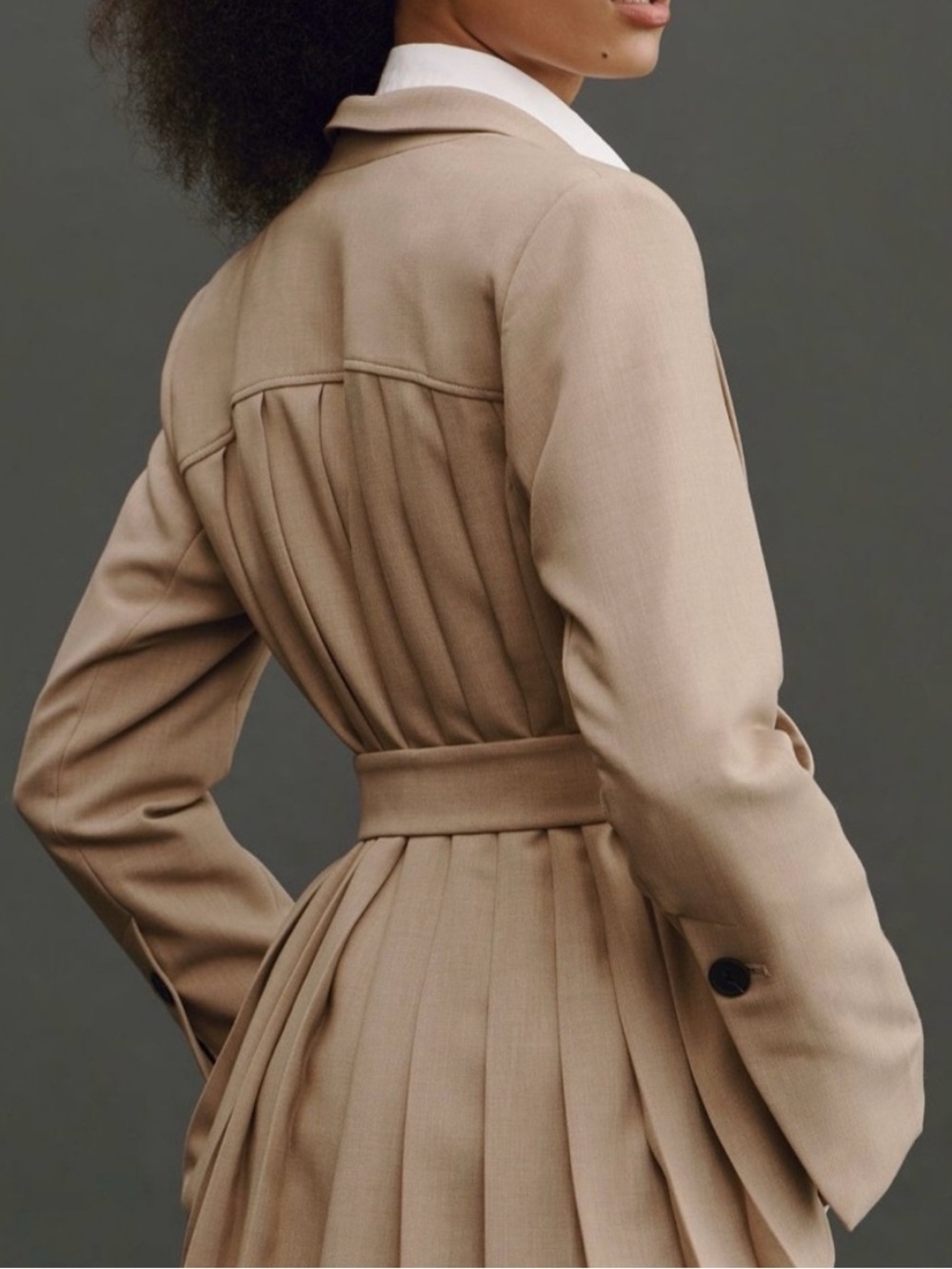 Anthropologie Maeve Tan Neutral Pleated Back belted Blazer Size S - Picture 3 of 12